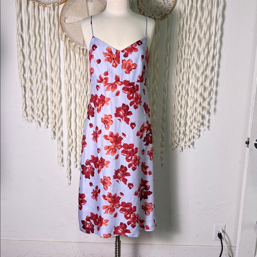 J. Crew NWT Natasha Slip Dress Blue with Red Floral Print Size 6 - Picture 2 of 12